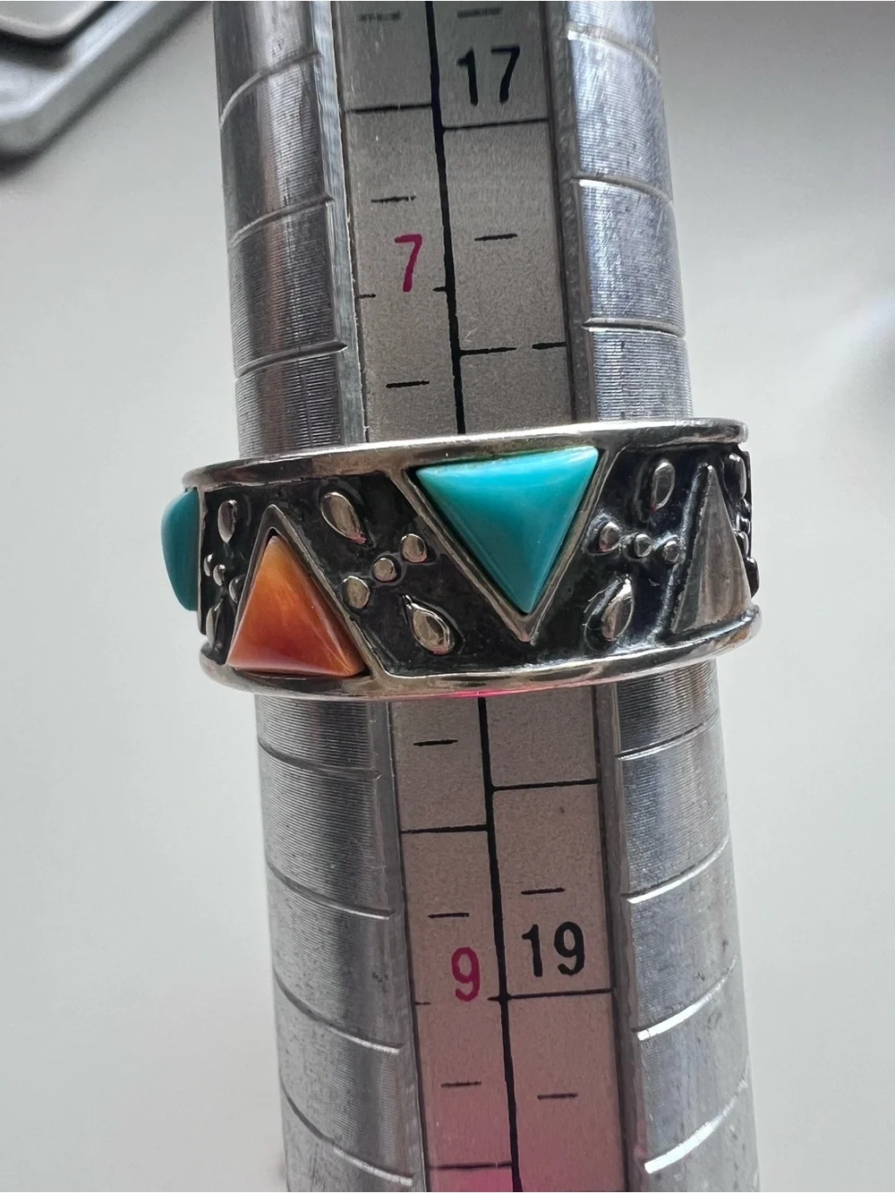 Vintage Carolyn Pollack Sterling Silver Turquoise and Coral Band Ring